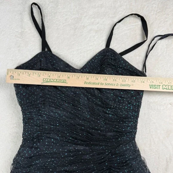 Victor Costa Black Glitter Polka Dot Ruched Tulle Ruffle Mermaid Gown Dress SZ 4 - Picture 8 of 13
